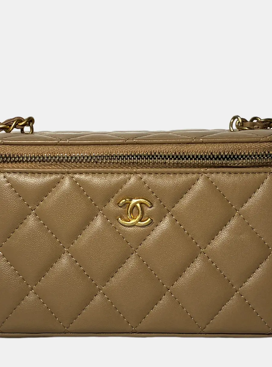Chanel Pearl Crush Vanity With Chain Mini Beige Lambskin Leather Shoulder Bag