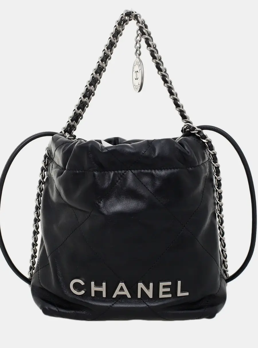 Chanel Mini C22 Black Quilted Leather Bucket Bag