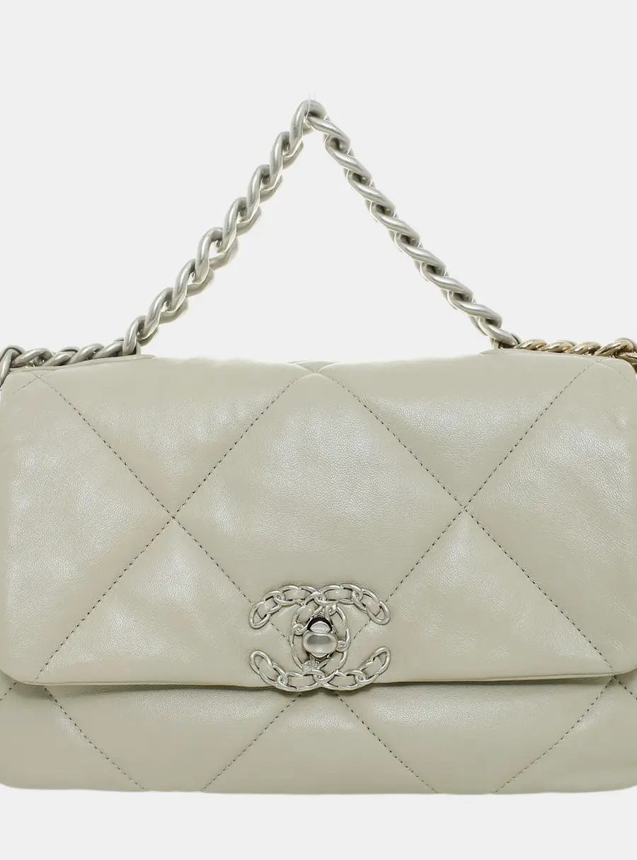 Chanel 19 Small Flap Bag Light Gray Lambskin Leather Shoulder Bag