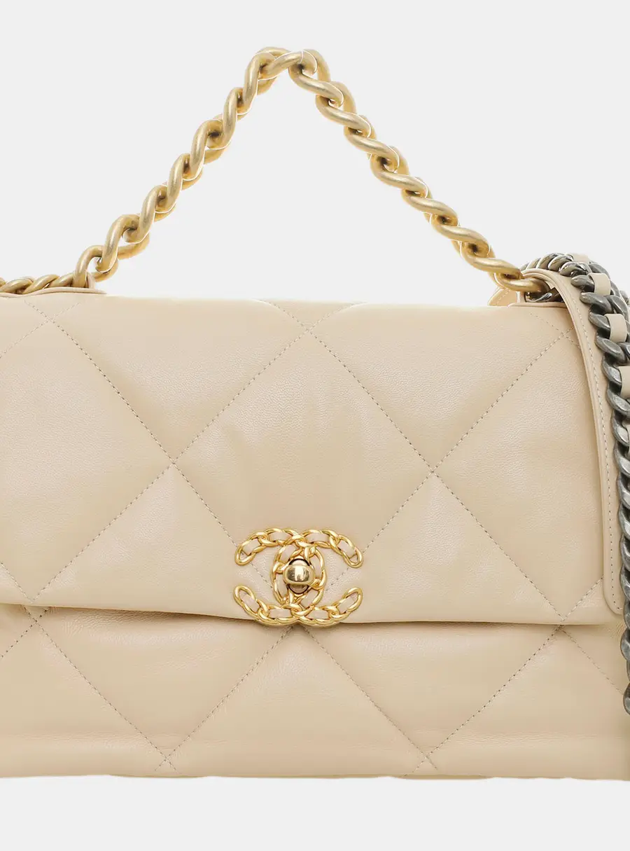 Chanel 19 Medium Beige Lambskin Leather Shoulder Bag