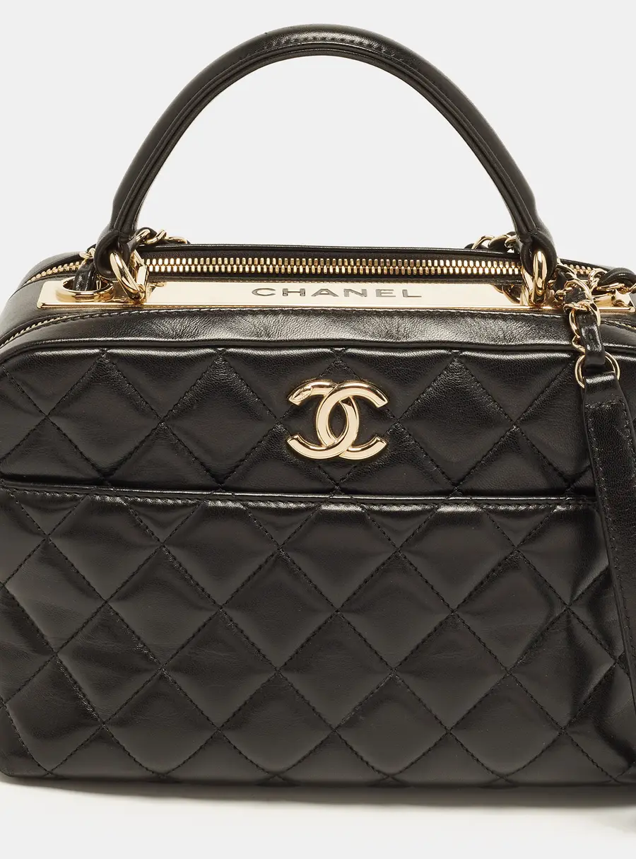 Chanel Trendy CC Medium Black Quilted Leather Bowling Bag