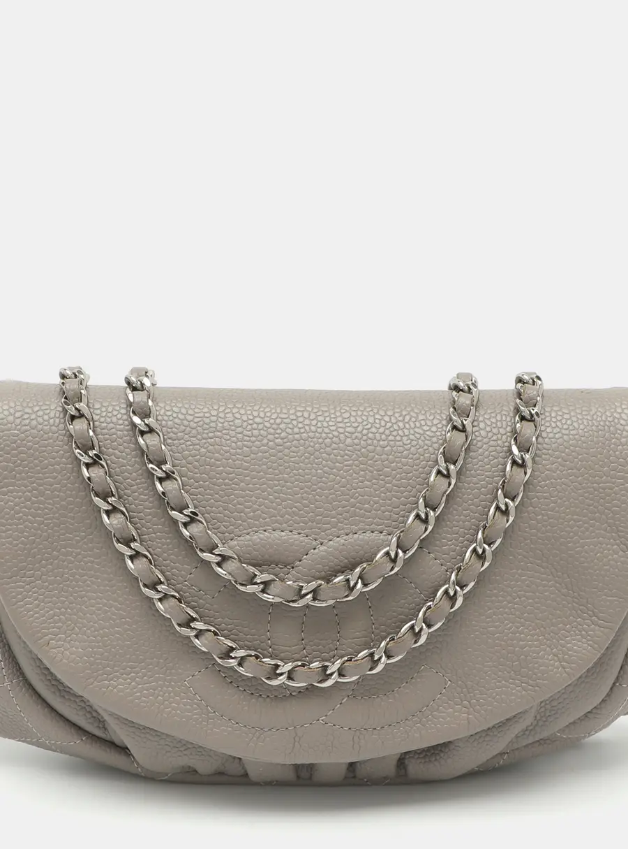 Chanel Half Moon Grey Caviar Leather Wallet On Chain
