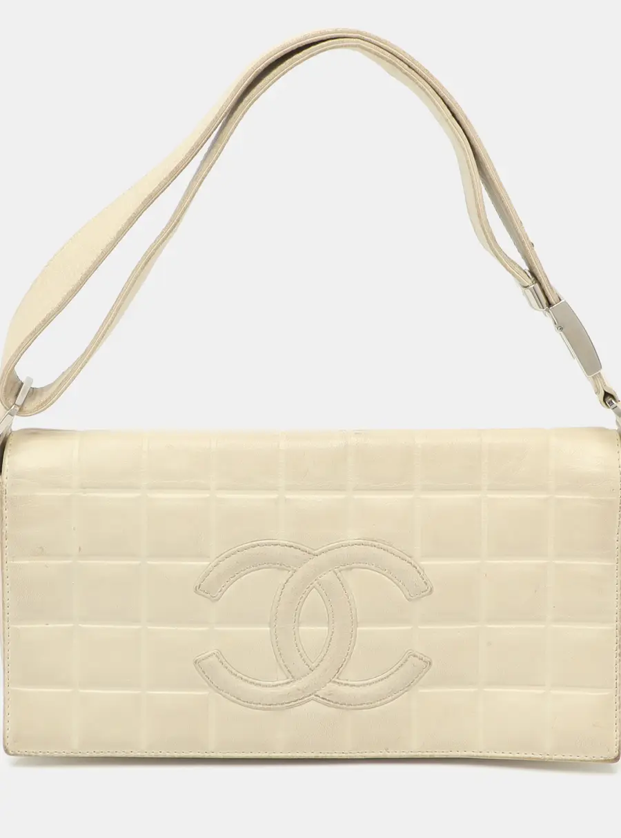Chanel CC White Chocolate Bar Leather Shoulder Bag
