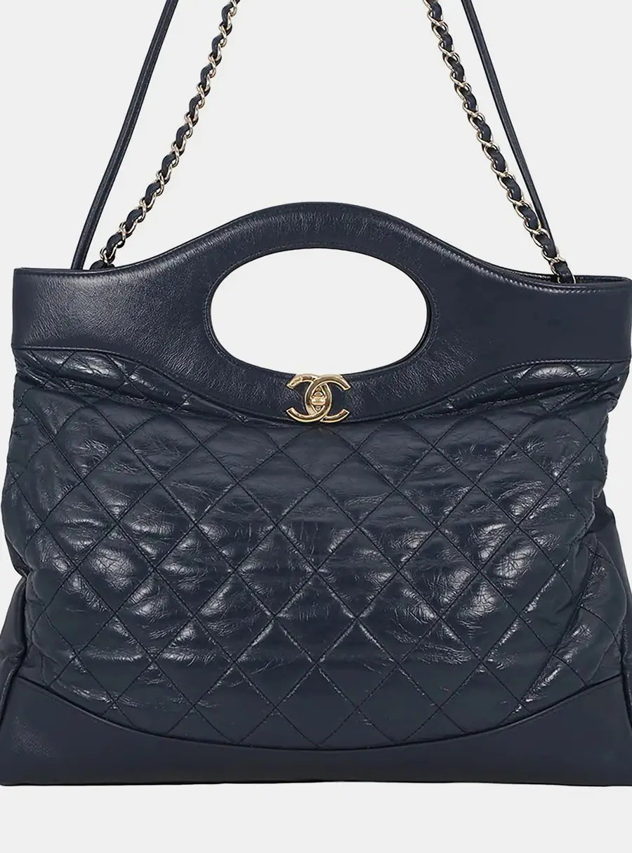 Chanel 31 Shopping Large Navy Aged Calfskin Leather Top Handle Bag