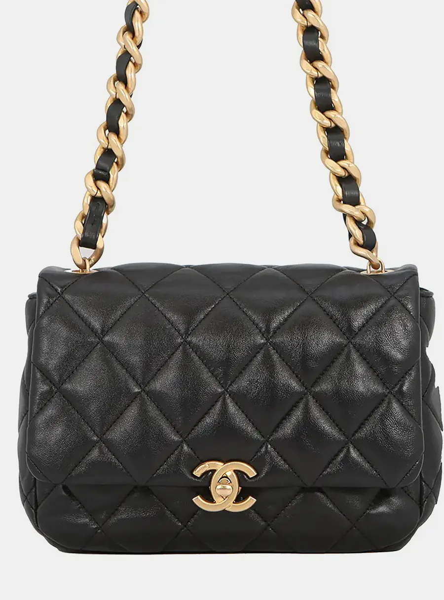 Chanel Single Flap Small Black Lambskin Leather Shoulder Bag