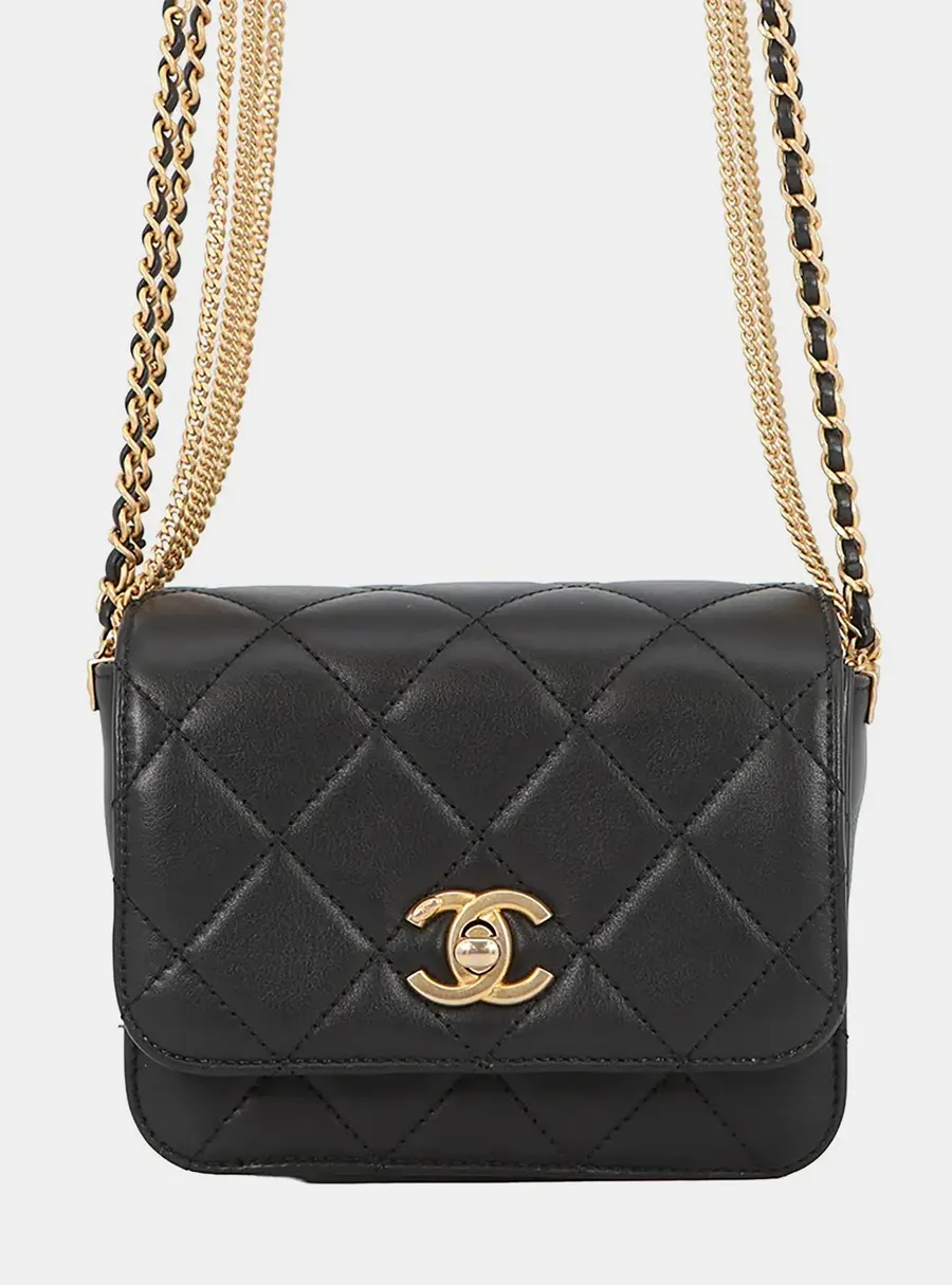Chanel Matelasse Multi Chain Mini Black Lambskin Leather Single Flap Bag