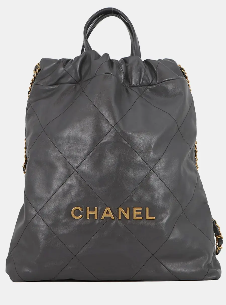 Chanel Chanel 22 Small Gray Shiny Calfskin Leather Backpack Bag