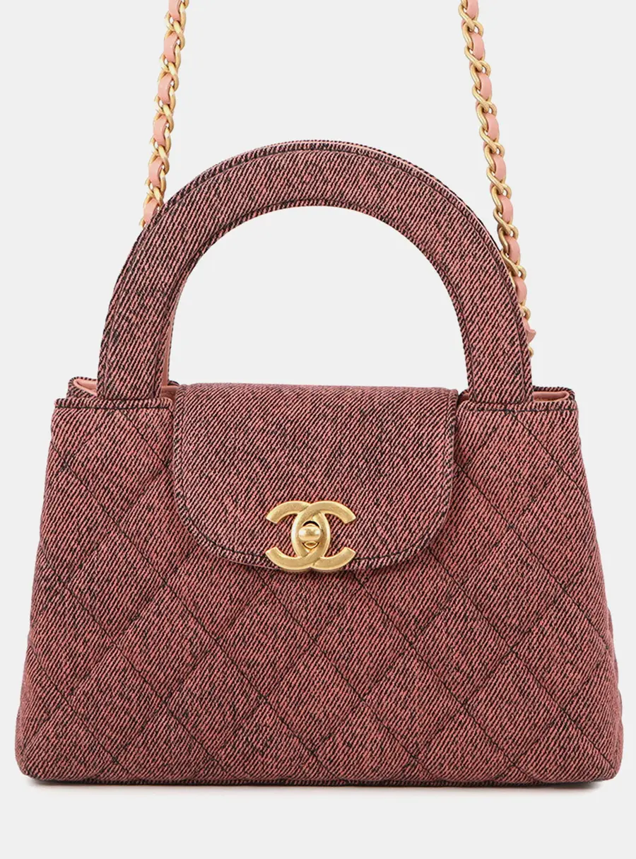Chanel Matelasse Mini Shopping Orange Black Washed Denim Top Handle Bag