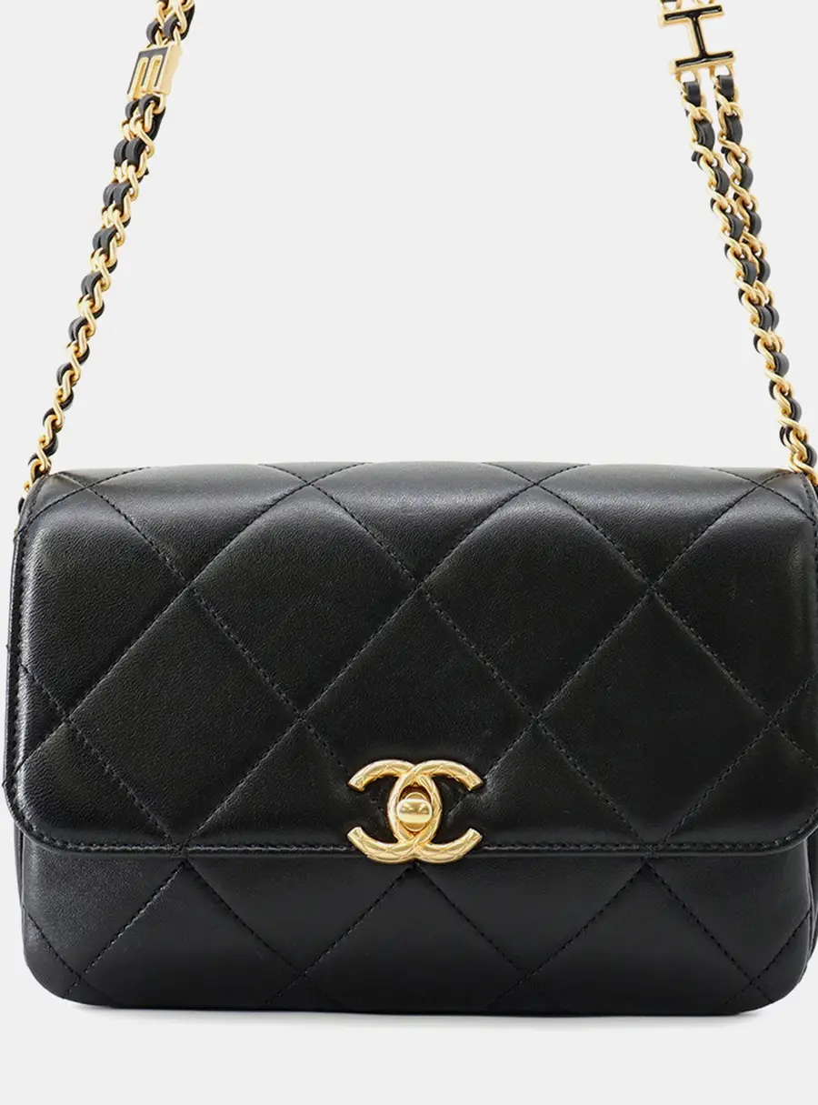 Chanel 19 Mini Flap Bag Black Lambskin Leather Shoulder Bag