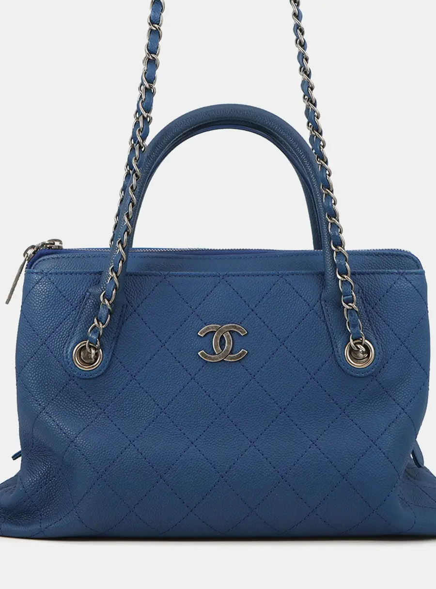 Chanel Wild Stitch Blue Caviar Leather Shoulder Bag