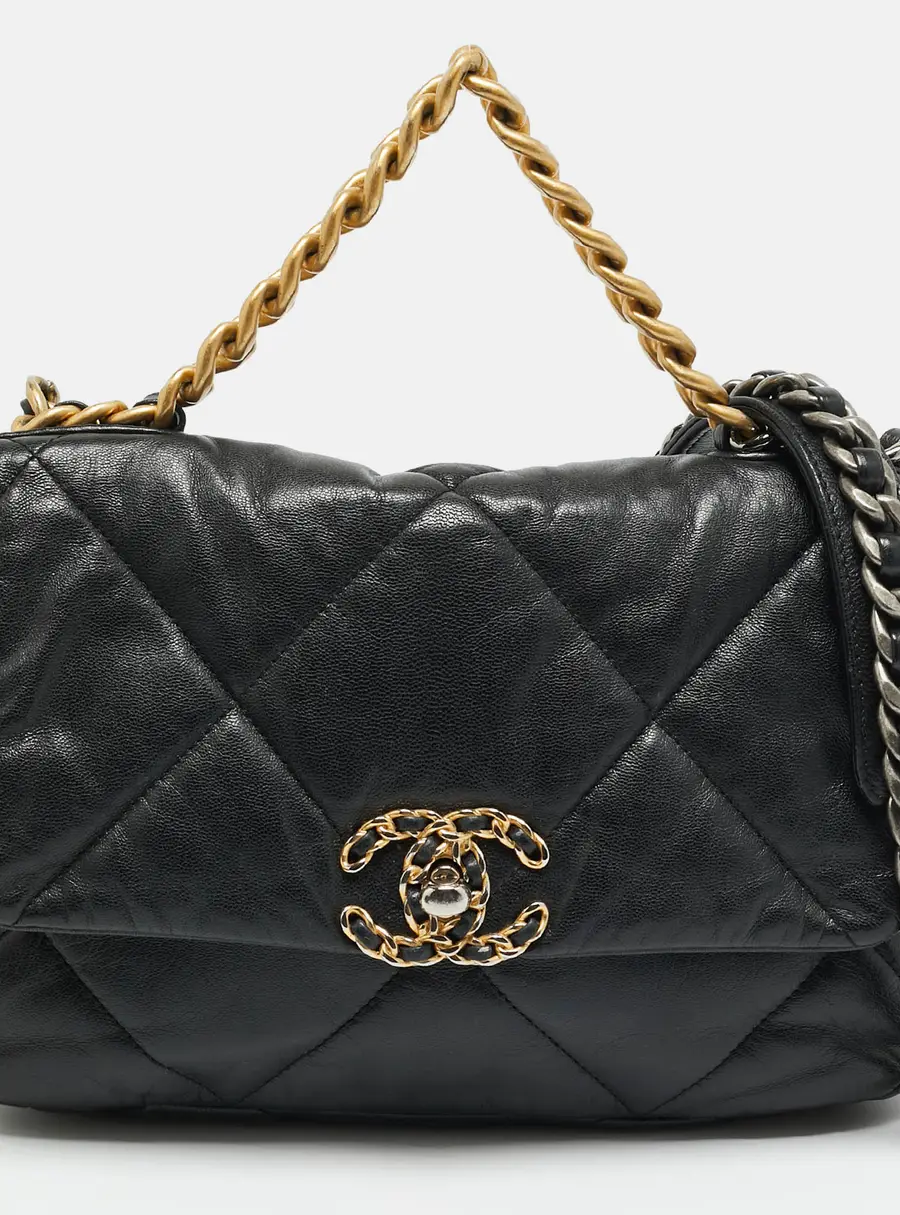 Chanel 19 Small Black Quilted Leather Flap Bag