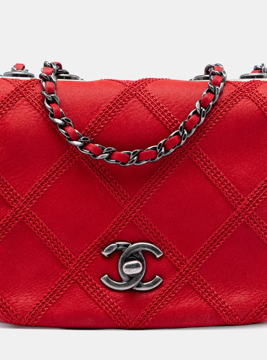 Chanel Mini CC Iridescent Calfskin Diamond Stitch Flap Red Crossbody Bag