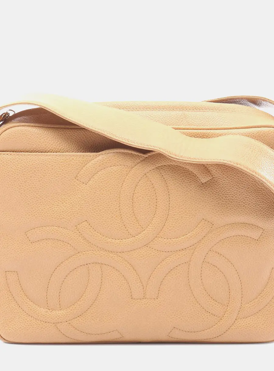 Chanel Vintage Caviar Triple CC Beige Grained Calfskin Leather Camera Bag