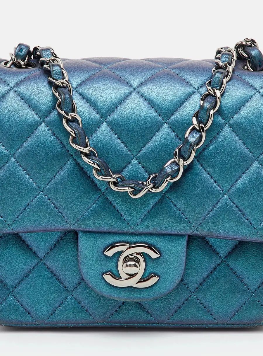 Chanel Classic Mini Square Blue Quilted Leather Single Flap Bag