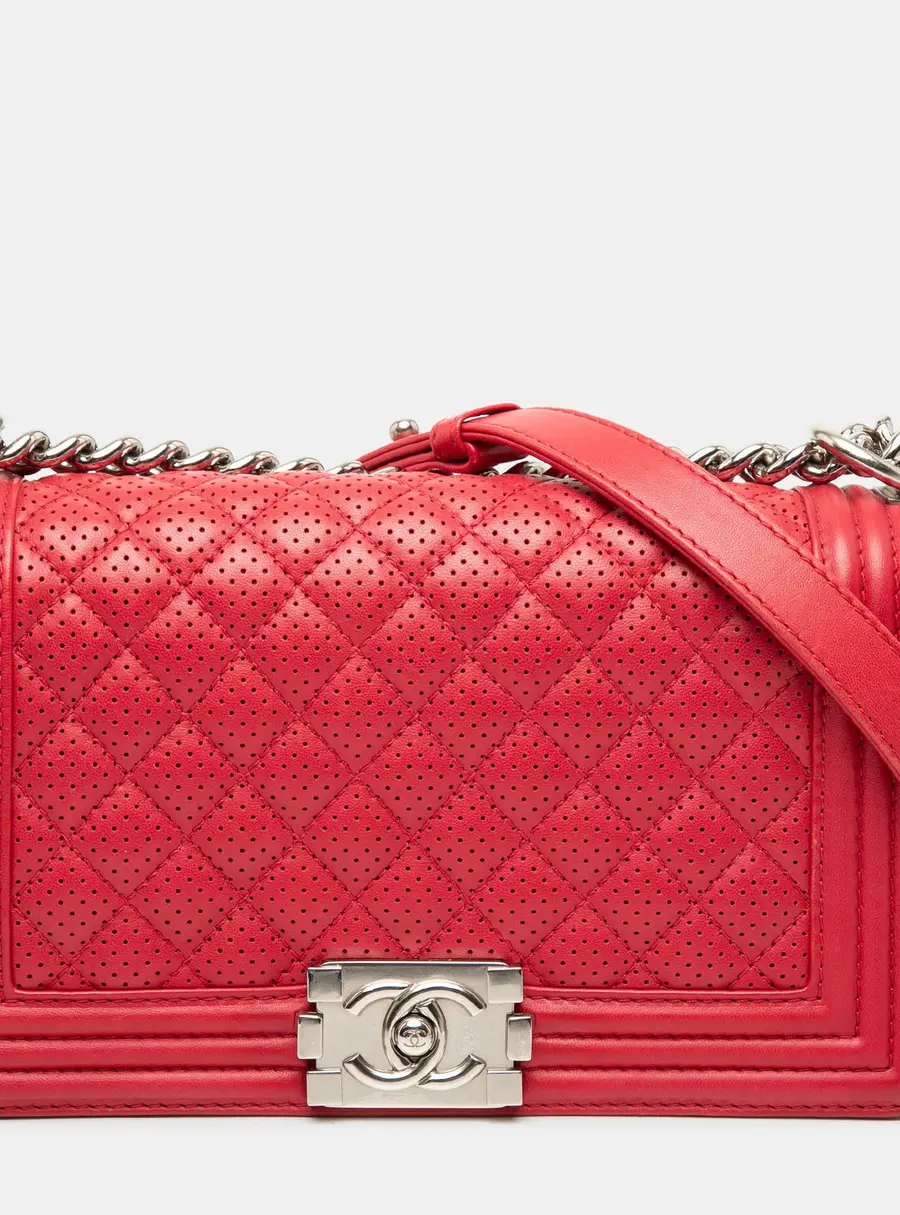 Chanel Boy Old Medium Red Perforated Lambskin Shoulder Bag