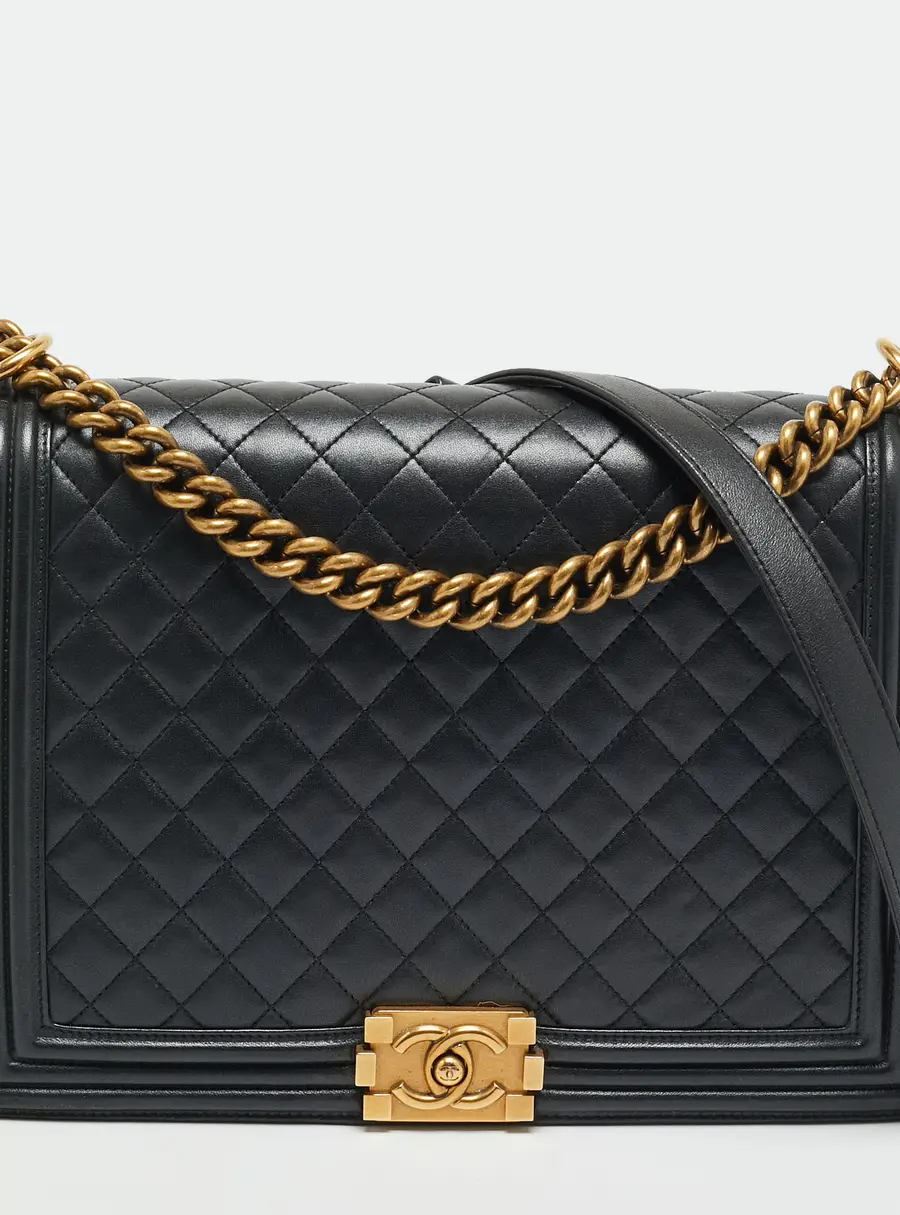 Chanel Boy Large Black Shimmer Quilted Leather Flap Bag