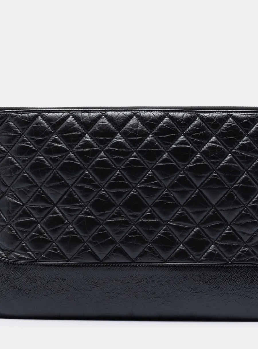 Chanel Gabrielle Large Black Aged Calfskin Leather Clutch Bag