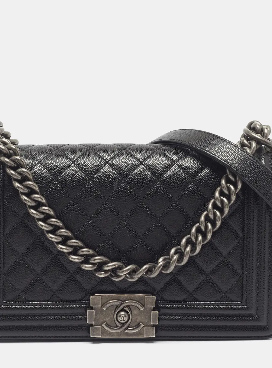 Chanel Boy Medium Black Quilted Caviar Leather Flap Bag