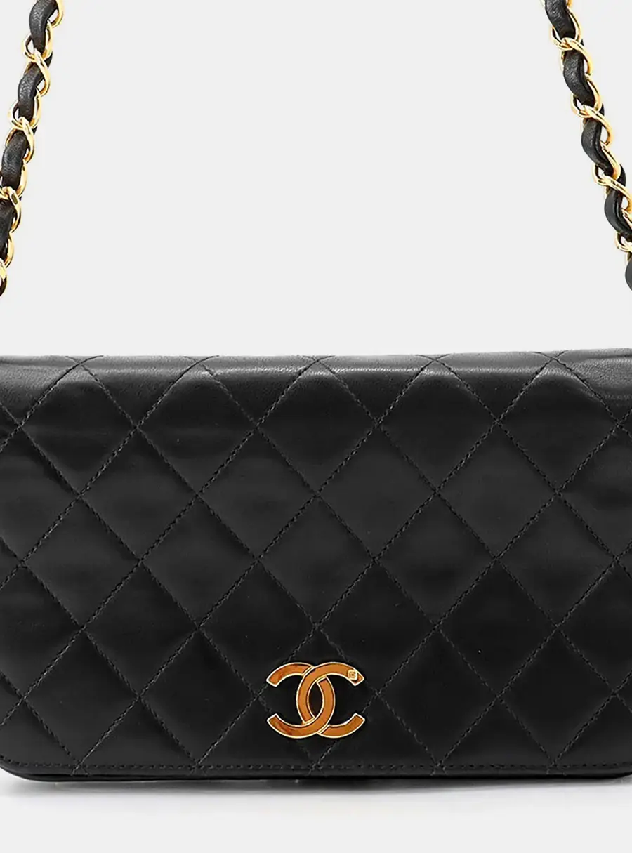 Chanel Matelasse Small Black Lambskin Leather Push Lock Shoulder Bag