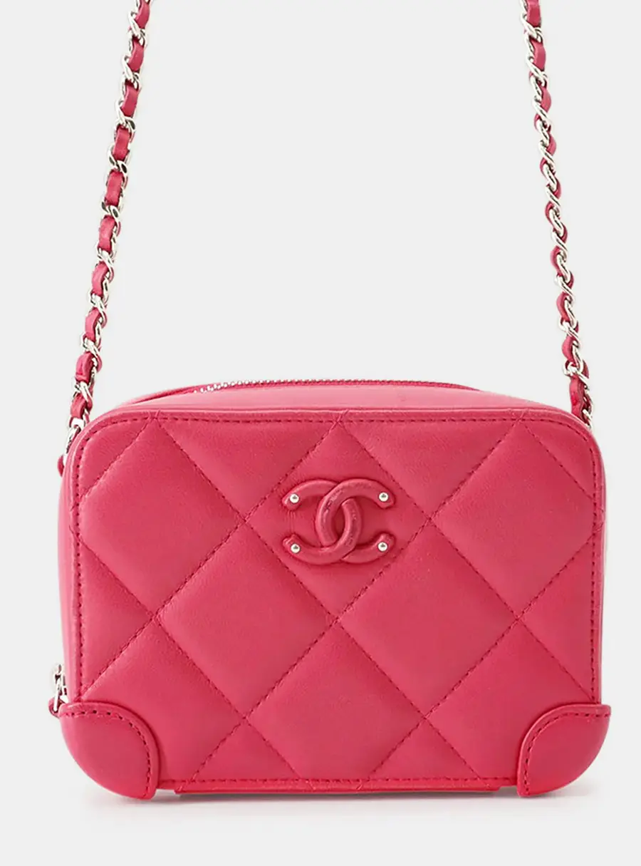 Chanel Matelasse Vanity Small Pink Lambskin Leather Crossbody Bag