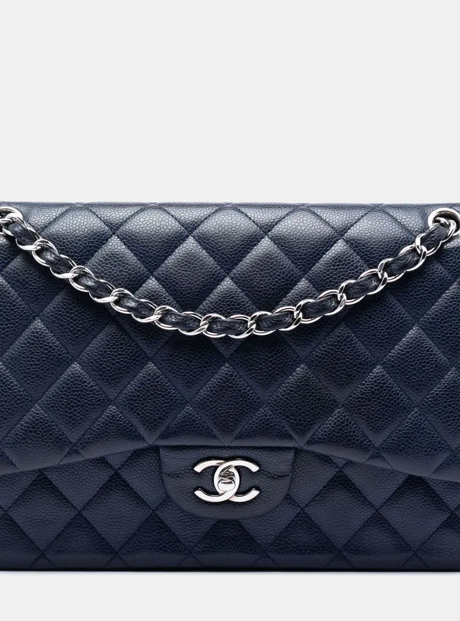 Chanel Jumbo Classic Flap Navy Blue Caviar Leather Shoulder Bag