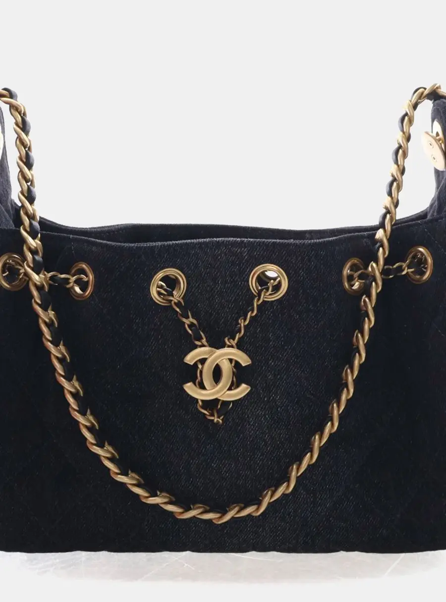 Chanel 25 Mini Black Washed Denim Shoulder Bag