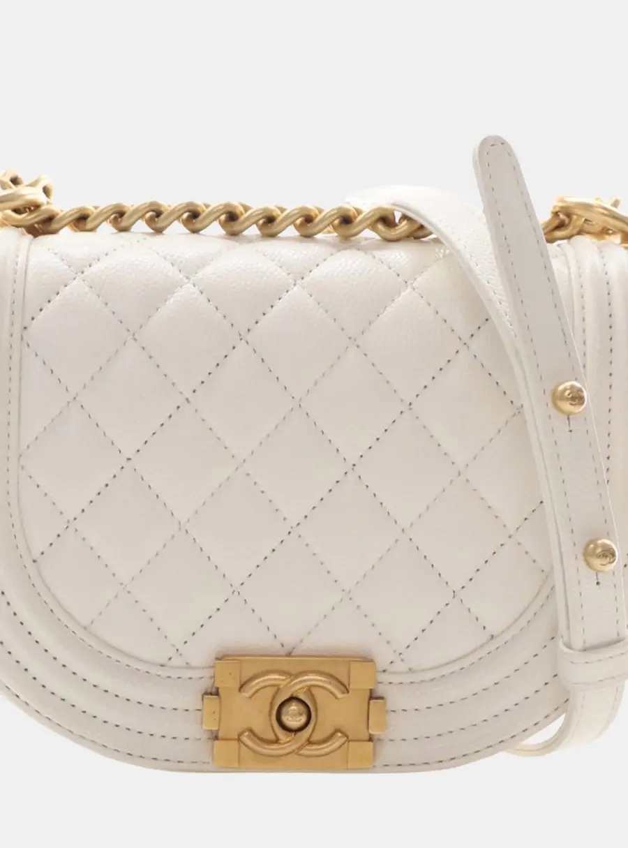 Chanel Small White Caviar Leather Messenger Bag