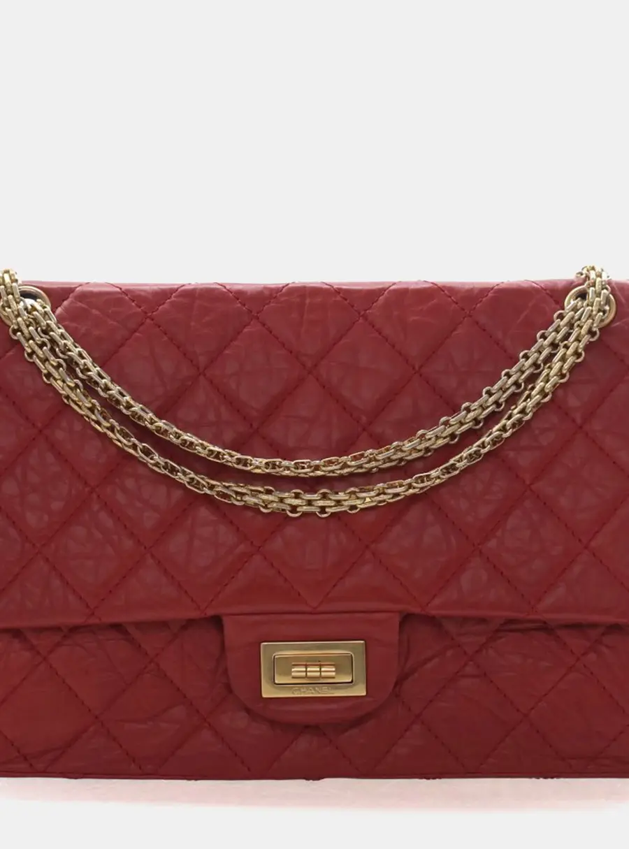 Chanel Reissue 2.55 227 Red Aged Calfskin Gold Hardware Double Flap Bag