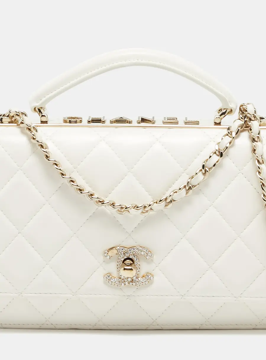 Chanel Trendy CC Crystal White Quilted Leather Top Handle Wallet On Chain