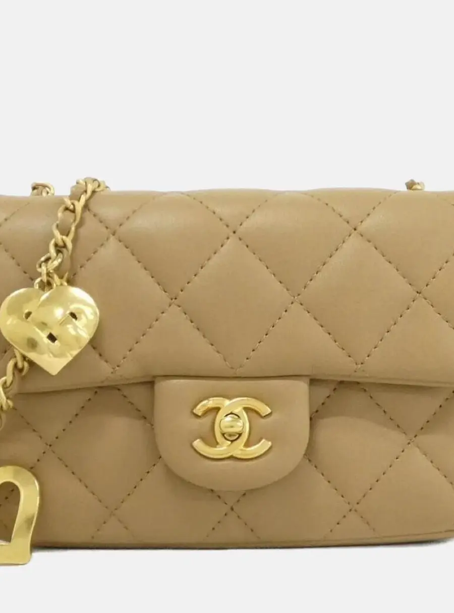 Chanel Heart Charms Mini Beige Lambskin Shoulder Bag