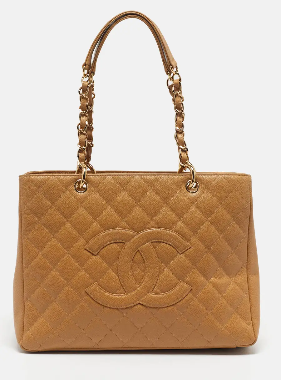 Chanel Grand Shopper Tan Quilted Caviar Leather Tote