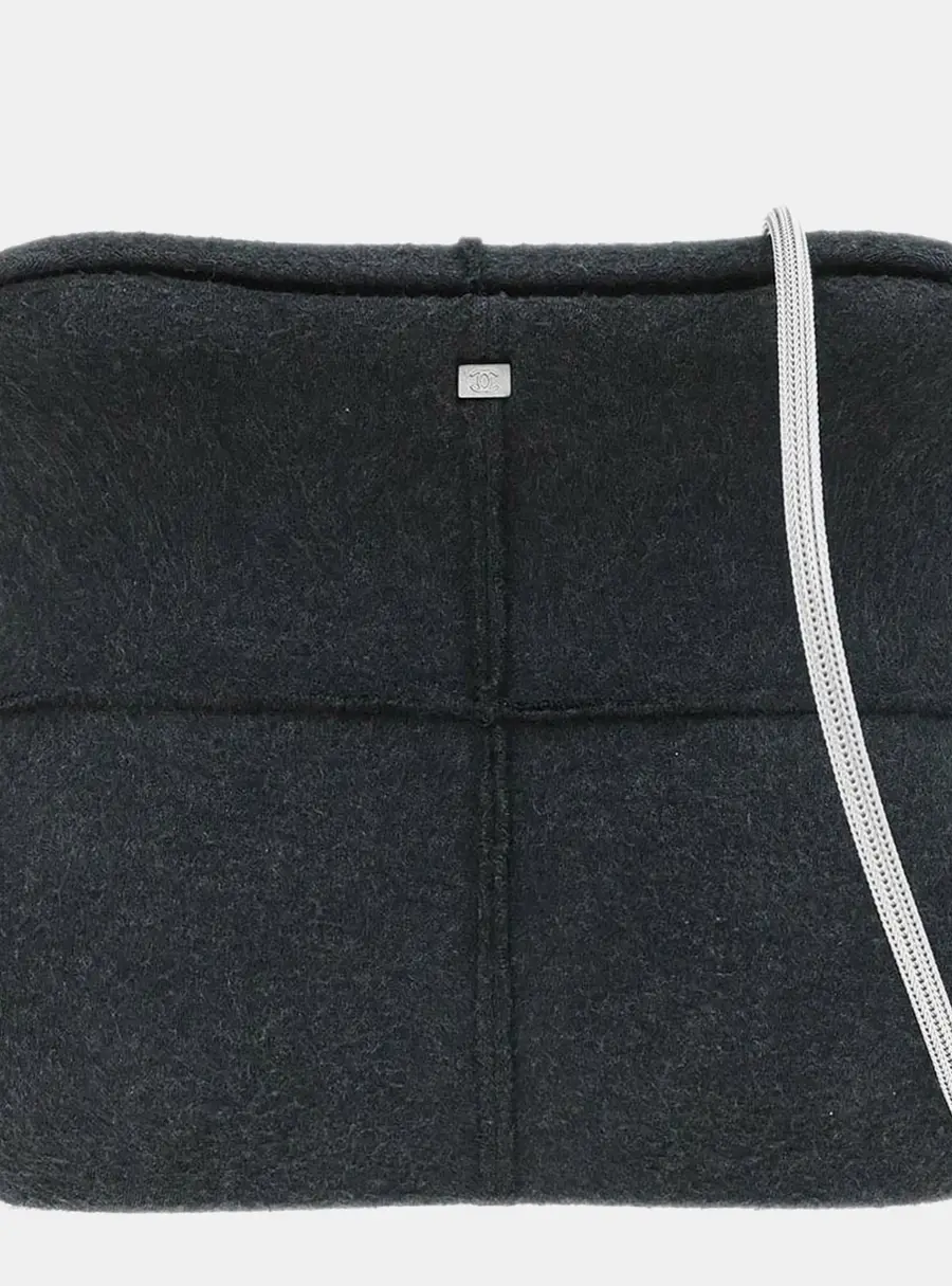 Chanel Identification Millennium Grey Felt Silver Metal Crossbody Shoulder Bag