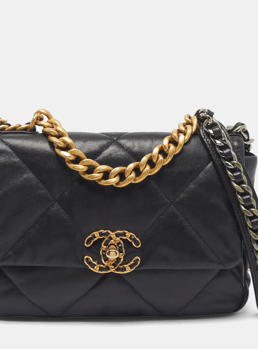 Chanel 19 Medium Black Quilted Leather Flap Bag