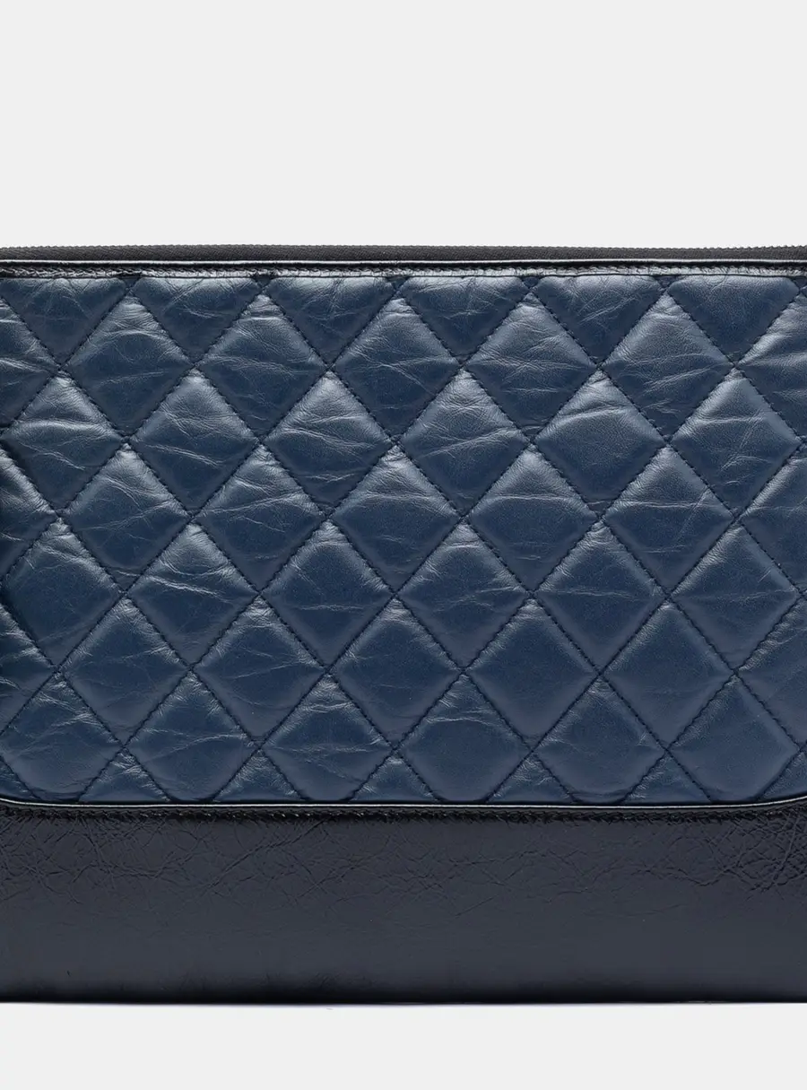 Chanel Gabrielle Medium Navy Black Aged Calfskin Leather Clutch Bag