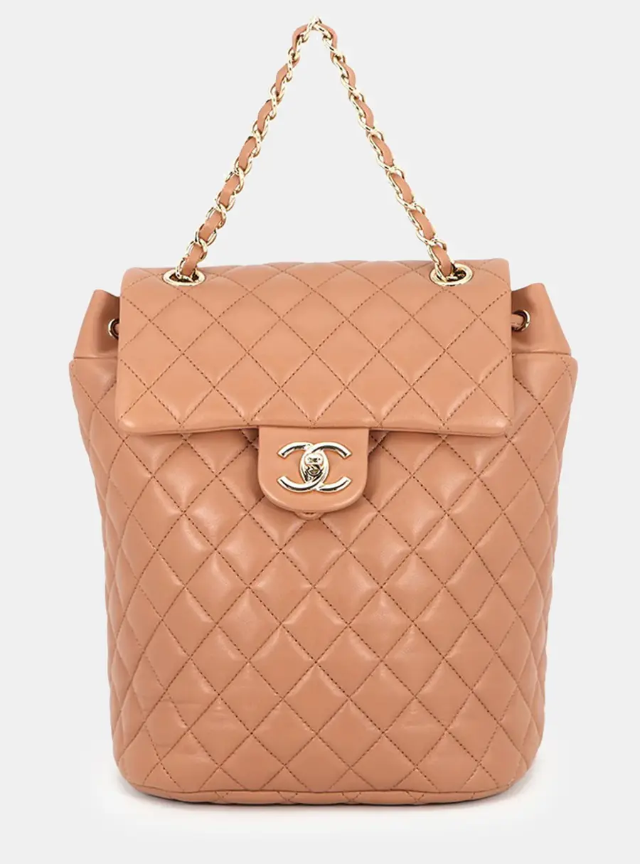 Chanel Matelasse Small Peach Lambskin Leather Backpack Bag