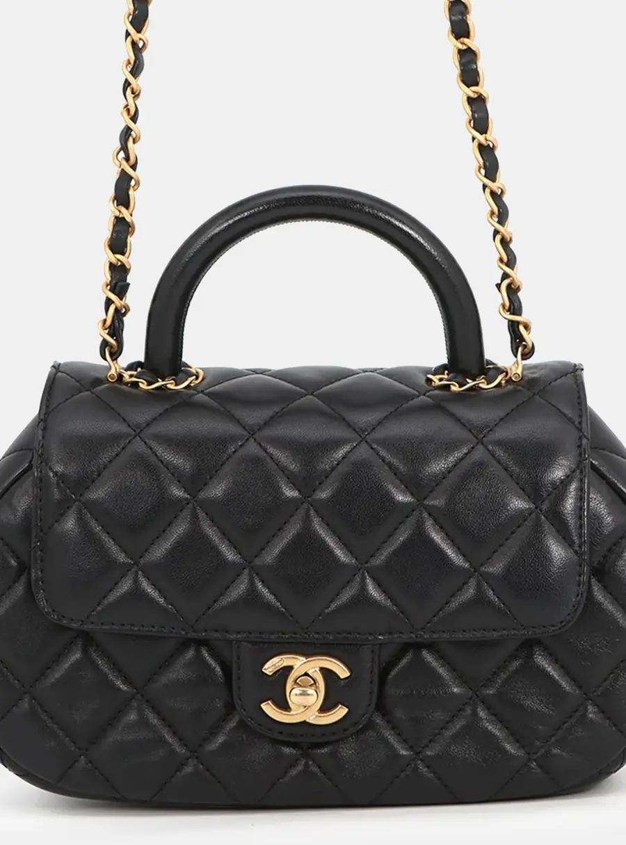 Chanel Mini Top Handle Black Lambskin Leather Crossbody Bag