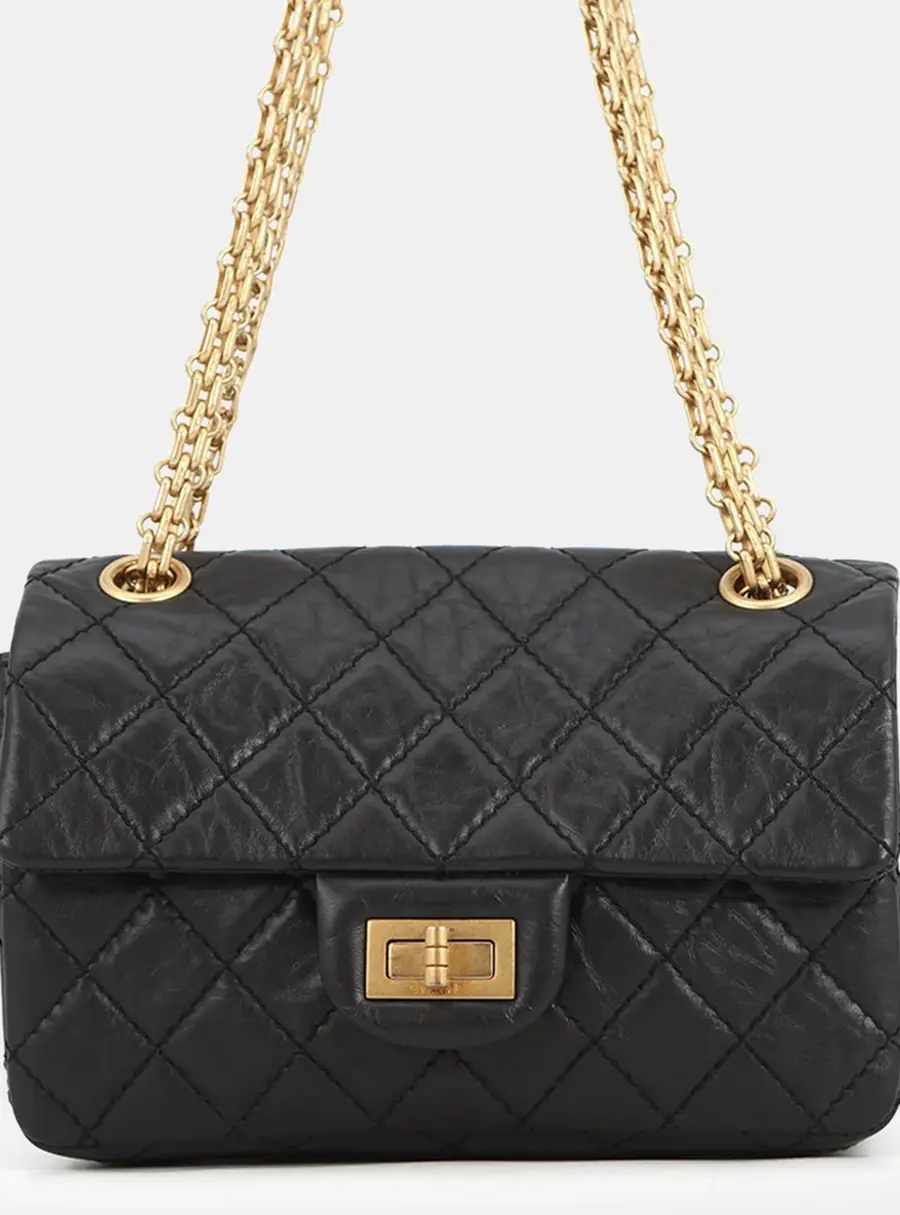Chanel 2.55 Mini Black Aged Calfskin Leather Shoulder Bag