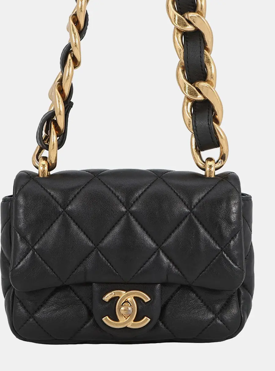 Chanel Small Flap Mini Black Lambskin Leather Shoulder Bag