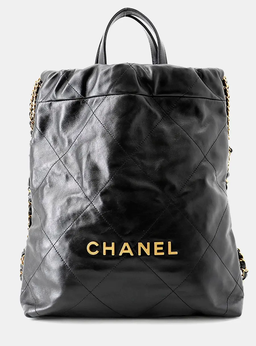 Chanel Chanel 22 Small Black Shiny Calfskin Leather Backpack Bag