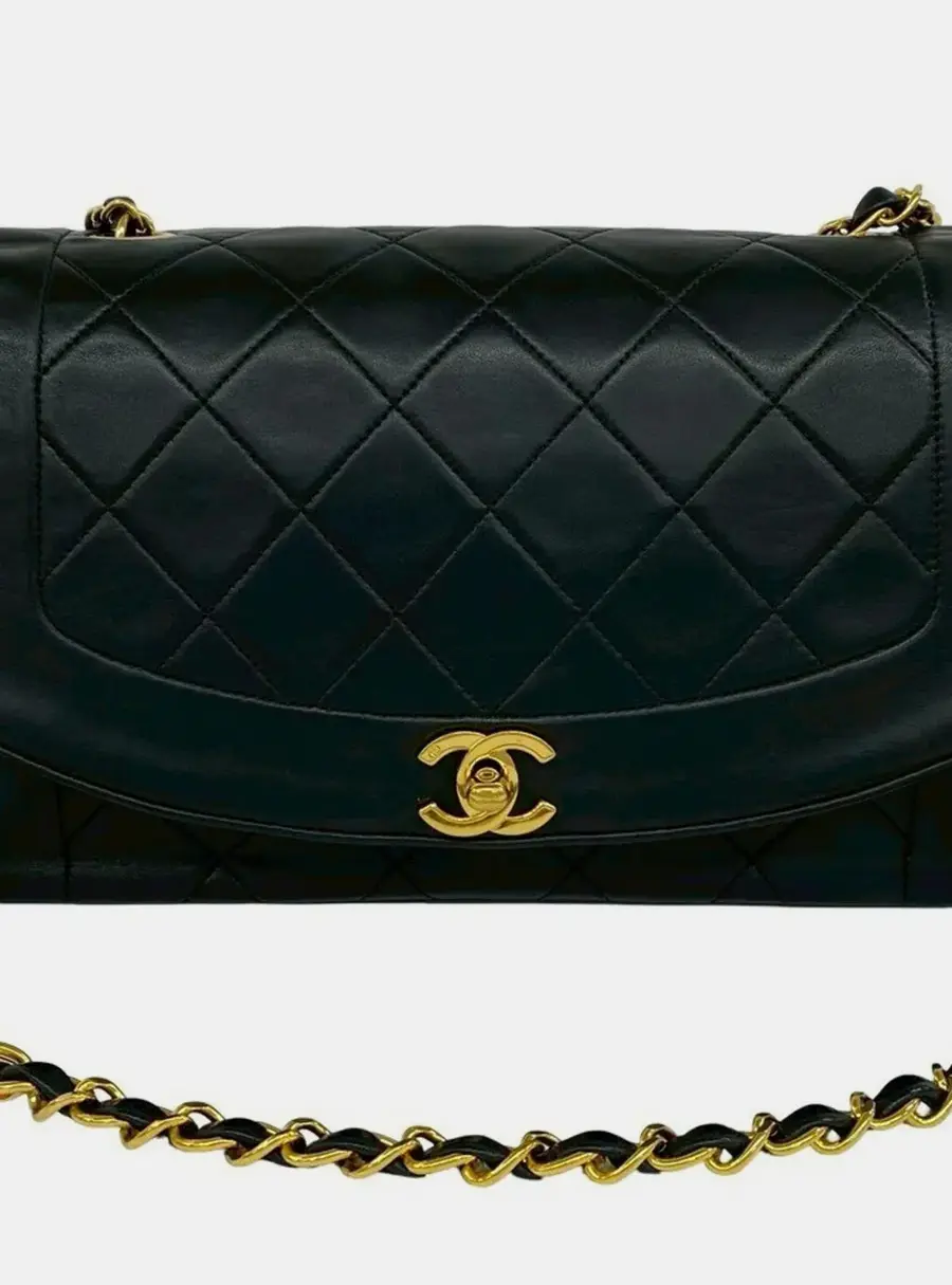 Chanel Vintage Diana Medium Black Lambskin Shoulder Bag