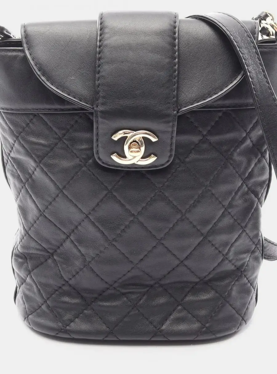 Chanel Matelasse Quilted Black Leather Bucket Shoulder Bag