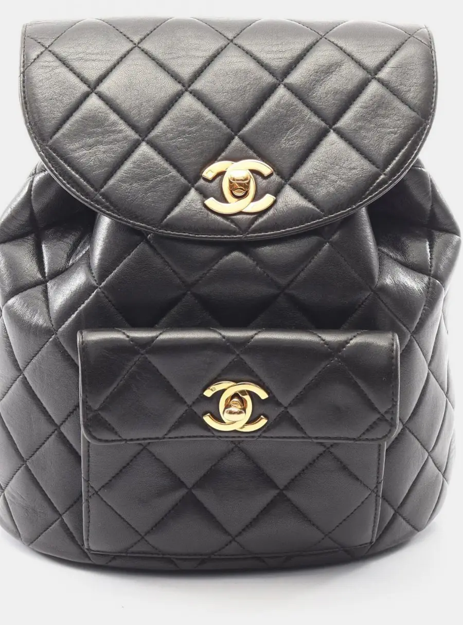 Chanel Vintage Duma Small Black Lambskin Leather Backpack Bag