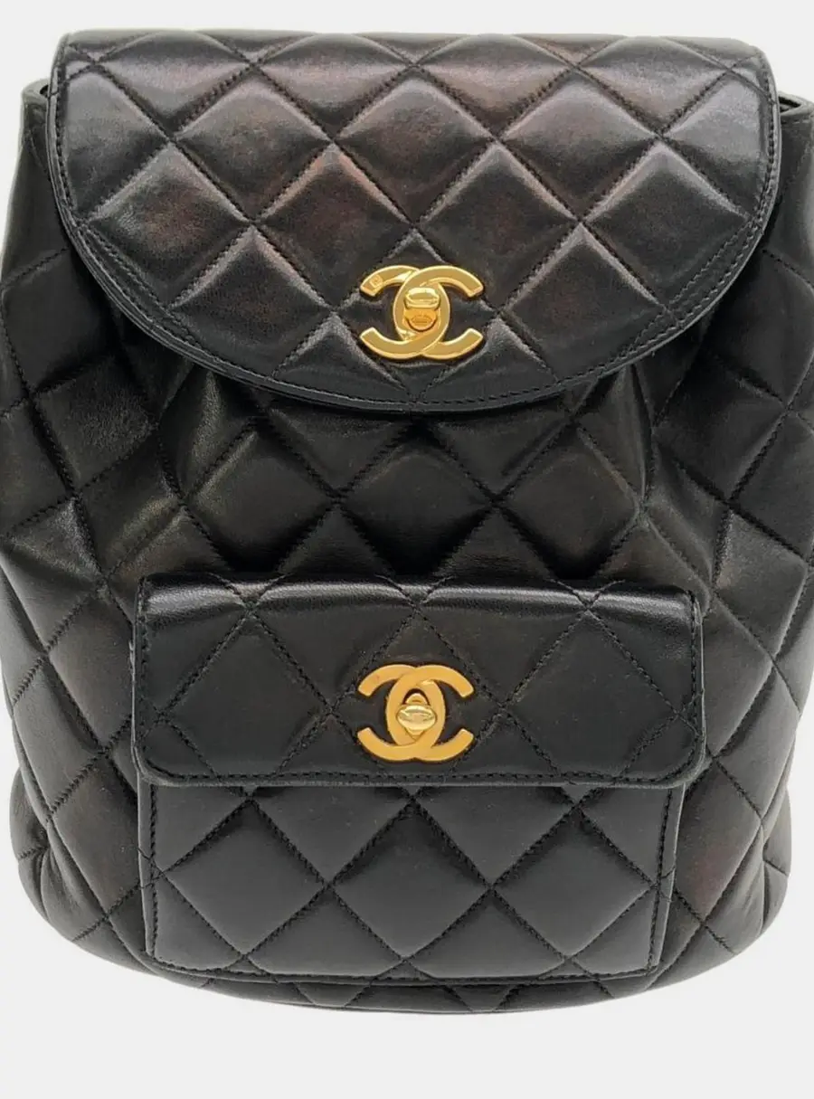 Chanel Duma Medium Black Lambskin Leather Backpack Bag