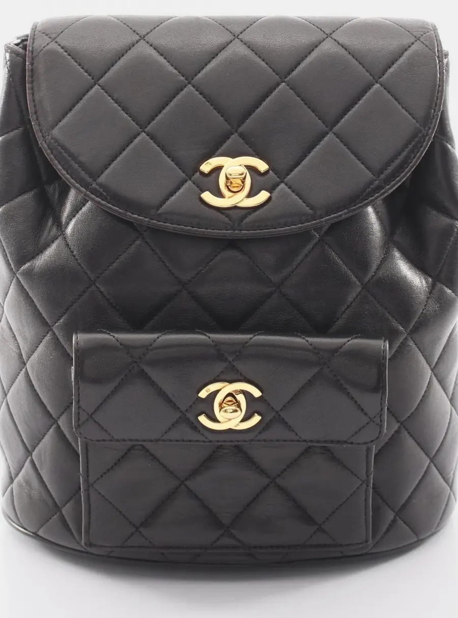 Chanel Vintage Duma Medium Black Lambskin Leather Backpack Bag