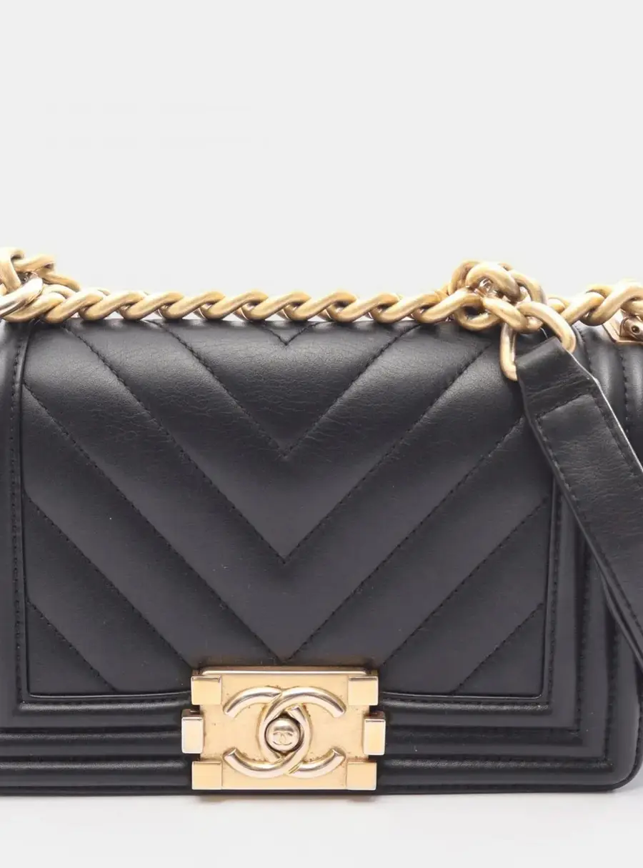 Chanel Boy Small Black Lambskin Leather Shoulder Bag