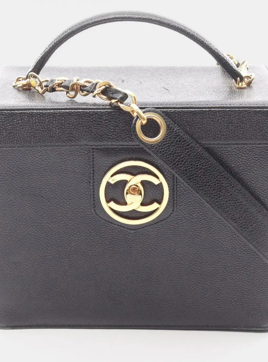 Chanel Vintage CC Turn-Lock Caviar Leather Top Handle Bag