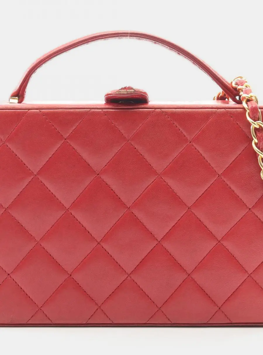 Chanel Matelasse Small Red Lambskin Leather Top Handle Bag