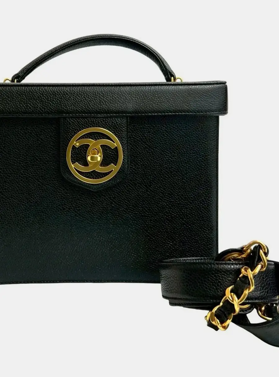 Chanel Vintage Circle CC Caviar Leather Top Handle Shoulder Bag