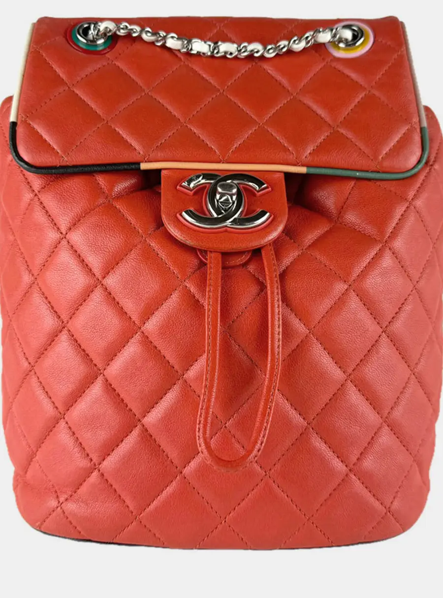 Chanel Cuba Urban Spirit Small Orange Lambskin Leather Backpack Bag