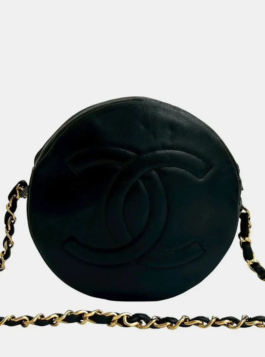 Chanel Matelasse Coco Mark 16 Black Lambskin Chain Shoulder Pochette Bag